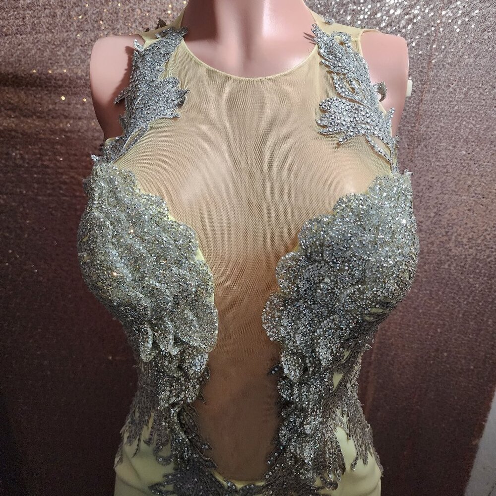 Lime Green Rhinestones Dress. Formal: Wedding, Prom, Homecoming.